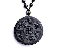 MYXJX Collier d'obsidienne, Collier en obsidienne naturelle, pendentif avec écriture bouddhiste, bijoux en Jade, bijoux fins