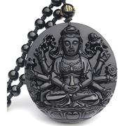 MYXJX Collier d'obsidienne, Collier pendentif en obsidienne naturelle mille mains Guanyin for hommes et femmes