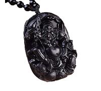 MYXJX Collier d'obsidienne, Collier pendentif en obsidienne naturelle Zhong Kui for hommes et femmes