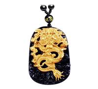 MYXJX Collier d'obsidienne, Collier pendentif en obsidienne noire naturelle, sculpture de Dragon porte-bonheur, amulette for femmes et hommes