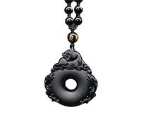 MYXJX Collier d'obsidienne, Collier pendentif obsidienne Pixiu conjurer la malchance