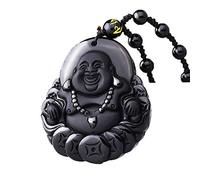 MYXJX Collier d'obsidienne, Collier pendentif porte-bonheur en obsidienne noire naturelle sculptée, amulette du dieu de la Fortune, travail manuel chinois, bijoux à la mode