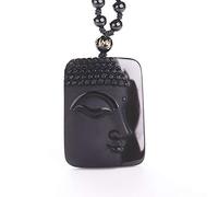 MYXJX Collier d'obsidienne, Collier Vintage obsidienne pendentif Jade noir pendentif tête de bouddha for femmes et hommes bijoux bijoux en Jade