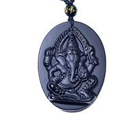 MYXJX Collier d'obsidienne, Obsidienne éléphant Ganesha amulette pendentif chaîne obsidienne bénédiction pendentifs chanceux