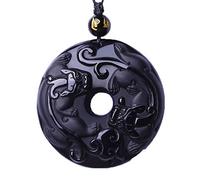 MYXJX Collier d'obsidienne, Obsidienne givrée naturelle PiXiu boucle de sécurité pendentif hommes femmes Couple collier