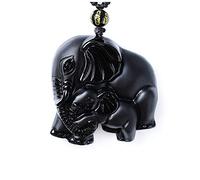 MYXJX Collier d'obsidienne, Pendentif porte-bonheur en obsidienne naturelle, nez d'éléphant sculpté, dieu de la richesse, collier en obsidienne noire