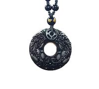MYXJX Collier d'obsidienne, Pierre obsidienne sculpture cercle Pixiu amulette pendentif collier Jade pendentif bijoux fins