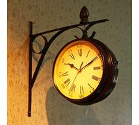 MYXJX Horloge Murale, Station Paddington Classique de 13 Pouces, Double Face, Jardin extérieur avec Support, décoration intérieure étanche