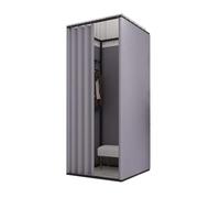 MYXJX vestiaire Portable, Vestiaire carré Mobile avec Rideau d'ombrage et Dressing, vestiaire Portable Simple en métal(H,85X85X200CM)