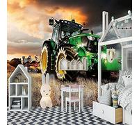MYYDM Papier Peint Intissé Tracteur Agricole Vert 350x256Cm Geant Photo Mural Intissé Autocollant Tableaux Muraux Salon Chambre Bébé Chambre Décoration