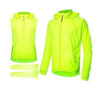 MYYLY 2024 Veste Cyclisme 2 en 1 pour Hommes, Manteau Cyclisme d'été Respirant, Gilet Cyclisme imperméable en Plein air pour Hommes réfléchissant avec Manches Amovibles,Green-4XL