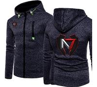 MYYLY Sweat à Capuche pour Homme pour Mass Effect N7 Jogging Sweats à Capuche Doux Pulls Slim Fit avec Poches Vestes de Sport Respirantes,Black-XL