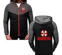 MYYLY Sweats à Capuche Patchwork en Duvet pour Hommes pour Resident Evil Automne Hiver Sweats Chauds Pulls Hauts Zip Complet Vestes à Manches Longues Unies Manteau Vêtements,C-XL