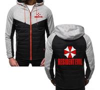 MYYLY Sweats à Capuche Patchwork en Duvet pour Hommes pour Resident Evil Automne Hiver Sweats Chauds Pulls Hauts Zip Complet Vestes à Manches Longues Unies Manteau Vêtements,G-XL