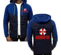 MYYLY Sweats à Capuche Patchwork en Duvet pour Hommes pour Resident Evil Automne Hiver Sweats Chauds Pulls Hauts Zip Complet Vestes à Manches Longues Unies Manteau Vêtements,B-L