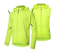 MYYLY Veste Cyclisme pour Hommes 2 en 1 Coupe-Vent Respirant Gilet Cyclisme Manches Amovibles Protection UV Vestes Course Hauts Pluie vélo Vestes Cyclisme Respirantes réfléchissantes,Green-3XL