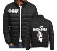 MYYLY Veste épaisse en Duvet pour Homme, Sweat-Shirt imprimé Linkin Park, Fermeture éclair,Couleur Unie,Mode,Pull,Manteau,survêtement Chaud et Confortable,Veste d'hiver,Black-XXL