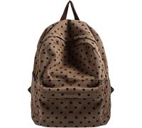 MYZCYBFC Sac à dos en velours côtelé à motif à pois mignon, style preppy, sac de voyage décontracté avec pendentif, sac à dos étudiant (Brown)