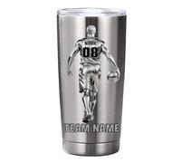 MYZQIFF Nom personnalisé Basketball Tumbler Cups, joueur de basket personnalisé en acier inoxydable tumblers tasse avec numéro de nom, Noël Père anniversaire basketballs cadeau pour les hommes