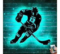 MYZQIFF Personnalisé Hockey sur glace métal mural, Personnalisé Hockey sur glace nom logo avec LED, Personnalisé Hockey sur glace néon Night Light, Noël Hockey sur glace cadeau