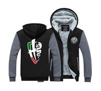 Myzter Fleece Jacket Mens Al-fa Ro.meo, Casual Long Sleeve Hooded Jacket with Pockets, Full Zip Comfy Hoodie, for Climbing Trekking, coat(Grey,S)