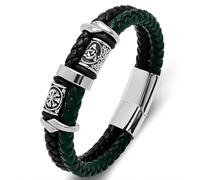 MYZTTZR Black green,185mm, Viking Aciers Inoxydables Cuir Bracelet Pour Homme, Bicolore Tressé Bijoux Avec Fermeture Magnétique Bracelets Pour Femmes