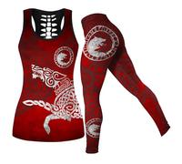 MYZTTZR Fenrir wolf set,M, Femmes Débardeurs Legging Tête de Mort Yoga Tenues Impression 3D Mythologie Nordique Polyesters Entraînement Vêtements de Sport