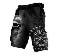 MYZTTZR Hommes Coupe Ample Été Short Viking 3D Imprimé Tatouage Personnalisé Rétro À la Mode Femmes Pantalon de Sport Médiéval,Viking Compass,3XL