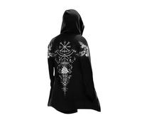 MYZTTZR Hugin Munin,XXL, Capuche Mi-Longue 3D Imprimés Odin Myth Symboles Printemps Automne Hommes Femmes Capes Cosplay Médiéval Costume Scandinavie Cadeau