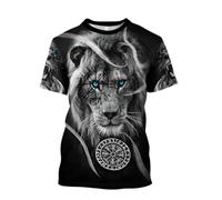 MYZTTZR Loup Fenrir T-Shirt, Mythologie Nordique Bandes Dessinées Harajuku Été Manches Courtes Impression 3D Viking Chemise,Norse Lion,S
