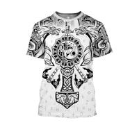 MYZTTZR Loup Fenrir T-Shirt, Mythologie Nordique Bandes Dessinées Harajuku Été Manches Courtes Impression 3D Viking Chemise,Mjölnir Rune,L