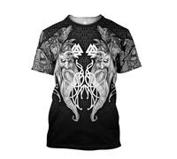MYZTTZR Loup Fenrir T-Shirt, Mythologie Nordique Bandes Dessinées Harajuku Été Manches Courtes Impression 3D Viking Chemise,Odin God,L
