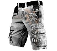 MYZTTZR Mythologie Nordique 3D Tatouage Hommes Short Odin Crâne Corbeau Impression Sports Décontracté Plage Extérieur Valhalla Cadeau,Norse Mythology,XXL
