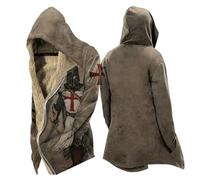 MYZTTZR Mythologie Nordique Homme Doublé Polaire Épais Automne/Hiver À Capuche Veste Viking 3D Tatouage Valhalla Médiéval Cadeau de Noël,Mediaeval,4XL