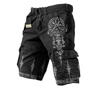 MYZTTZR Mythologie Nordique Hommes Été Short Viking 3D Tatouage Rétro Mode Individualité Tendance Médiéval Valhalla Cadeau,Norse Runes,S