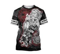 MYZTTZR Odin Corbeau Été Manches Courtes T-Shirt, Impression 3D Mythologie Nordique Tatouage Hommes Hauts Papa/Mari Cadeau,Odin Wolf,4XL
