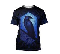 MYZTTZR Odin Corbeau Été Manches Courtes T-Shirt, Impression 3D Mythologie Nordique Tatouage Hommes Hauts Papa/Mari Cadeau,Munin,M