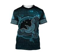 MYZTTZR Odin Corbeau Été Manches Courtes T-Shirt, Impression 3D Mythologie Nordique Tatouage Hommes Hauts Papa/Mari Cadeau,Hugin,XL