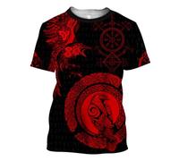 MYZTTZR Odin Corbeau Été Manches Courtes T-Shirt, Impression 3D Mythologie Nordique Tatouage Hommes Hauts Papa/Mari Cadeau,Hugin Munin,S