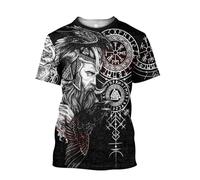 MYZTTZR Odin Corbeau Été Manches Courtes T-Shirt, Impression 3D Mythologie Nordique Tatouage Hommes Hauts Papa/Mari Cadeau,Odin God,XXL