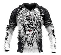 MYZTTZR Odin Raven Hoodie,5XL, 3D Neutre Sweat à Capuche pour Hommes Viking Nordique Loup Fenrir Tatouage Vintage Mode Manches Longues Cordon de Serrage Sweatshirt Médiéval Cadeaux