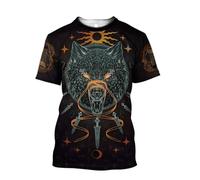 MYZTTZR Odin T-Shirt pour Hommes, 3D Nordique Berserker Été Col Ras du Cou Manches Courtes Chemise Décontracté Vacances Papa Cadeau,Sköll,XXL