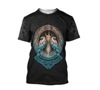MYZTTZR Odin T-Shirt pour Hommes, 3D Nordique Berserker Été Col Ras du Cou Manches Courtes Chemise Décontracté Vacances Papa Cadeau,Hugin Munin,3XL