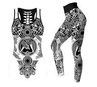 MYZTTZR Odin wolf set,L, Femmes Débardeurs Legging Tête de Mort Yoga Tenues Impression 3D Mythologie Nordique Polyesters Entraînement Vêtements de Sport