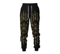 MYZTTZR Pantalon de Sport Viking Imprimé en 3D pour Homme Mythologie Nordique Tatouage Odin Fenrir Wolf Raven Pantalon Décontracté Valhalla Cadeau,Norse Runes,S
