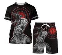 MYZTTZR T-Shirt Ragnar Mythes Nordiques Tatouage Short de Plage Été Séchage Rapide Décontracté Cosplay Fête Médiéval Histoires Costume,Ragnar lodbrok,XXL