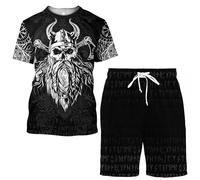 MYZTTZR T-Shirt Ragnar Mythes Nordiques Tatouage Short de Plage Été Séchage Rapide Décontracté Cosplay Fête Médiéval Histoires Costume,Valhalla,M