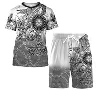 MYZTTZR T-Shirt Ragnar Mythes Nordiques Tatouage Short de Plage Été Séchage Rapide Décontracté Cosplay Fête Médiéval Histoires Costume,Mjölnir,4XL
