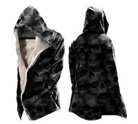 MYZTTZR Viking 3D Doublé Polaire Thermique Zip à Capuche pour Homme Mythologie Nordique Tatouage Vintage Décontracté Épais Sweat-Shirt pour l'automne/Hiver,Skull,M