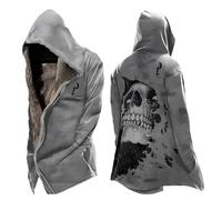 MYZTTZR Viking 3D Doublé Polaire Thermique Zip à Capuche pour Homme Mythologie Nordique Tatouage Vintage Décontracté Épais Sweat-Shirt pour l'automne/Hiver,Cosplay,4XL